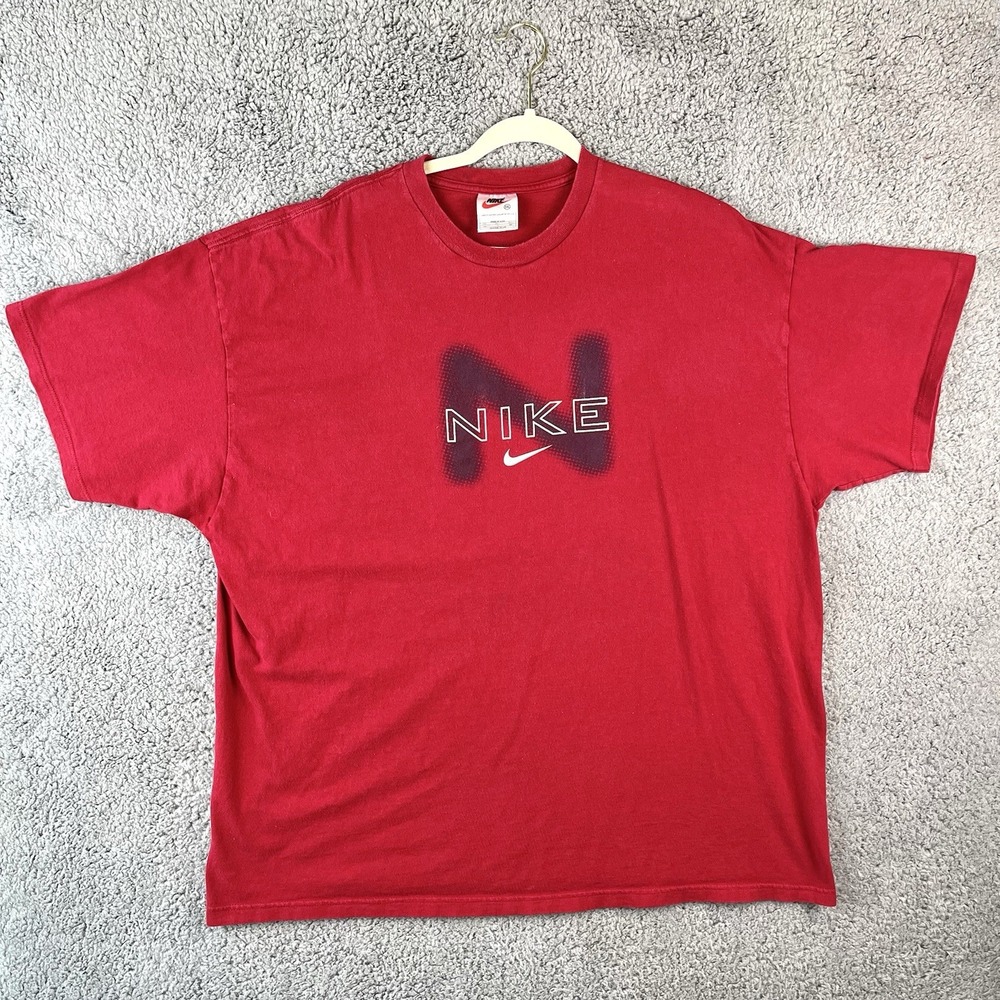 VTG 90s Nike T-Shirt XXL Red USA Made Big N‎ Spellout Swoosh 100% Cotton Rare
